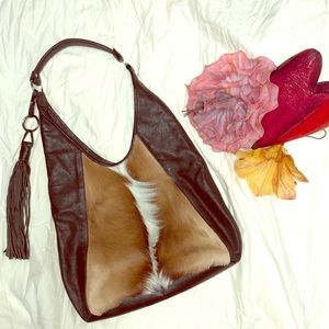 Leather and fur purse